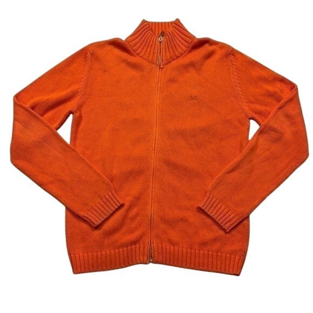 Thomas Burberry Mens Orange Full‎ Zip Cotton Knit Cardigan Sweater Size L